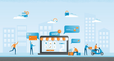 flat  illustration design business online shopping  and  business e-commerce  concept