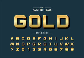 Gold font and alphabet vector, Golden design typeface letter and number