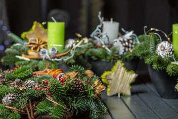 christmas decor with candle Advent background Beautiful new year home interior