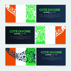 Banner Flag of cote d'ivoire ,Contain Random Arabic calligraphy Letters Without specific meaning in English ,Vector illustration