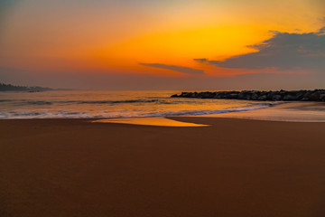 Fototapeta na wymiar Beautiful tropical beach at sunset or sunrise Low tide