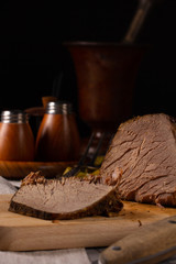 Fresh baked meat on the kitchen table