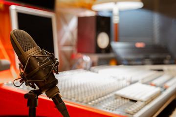 condenser microphone in recording studio