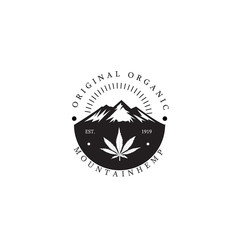 vintage logo of hemp with mountain and sunrise silhouette for your brand