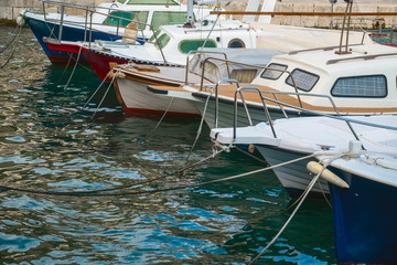 Close-up of boats moored in a dock