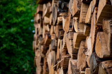 Un tas de bois sec prêt pour l'hiver, bois sec d'arbres de chêne, pin coupé pour chauffer les...