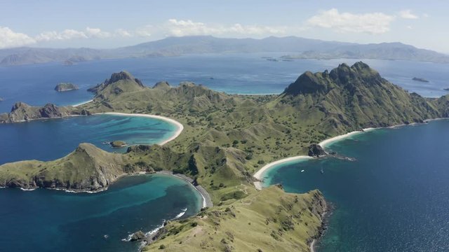 Aerial footage of the Padar island in Indonesia. Shot in 4k.
