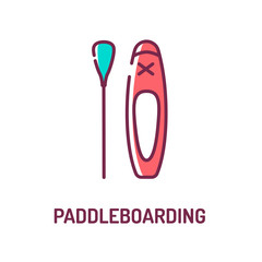 Paddleboarding color line icon. Most popular watersport in the world. Pictogram for web page, mobile app, promo. UI UX GUI design element. Editable stroke.
