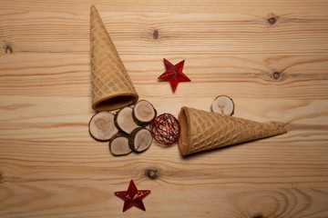  ice cream cone on a wooden table