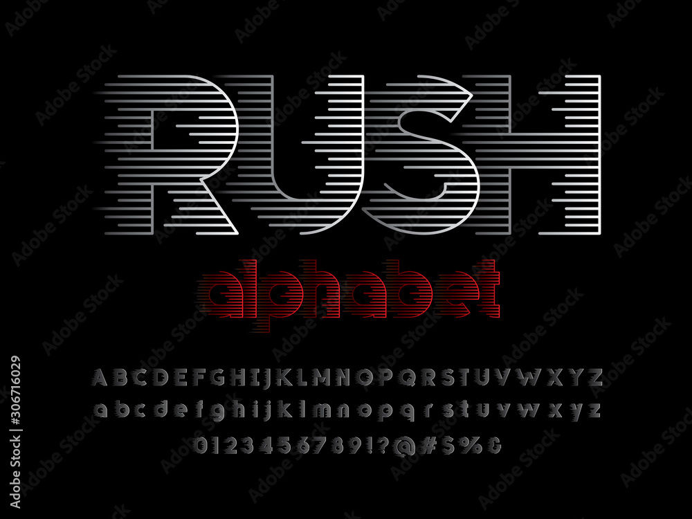 Fototapete speed style alphabet design with uppercase, lowercase, numbers and symbol