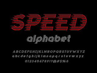 Speed style alphabet design with uppercase, lowercase, numbers and symbol