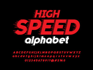 Speed style alphabet design with uppercase, lowercase, numbers and symbol