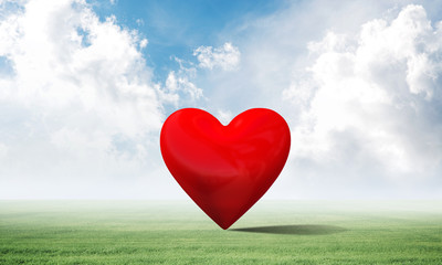 Big red heart on green field