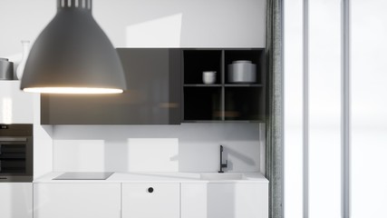 Modern design living room interior with beautiful view . 3D rendering