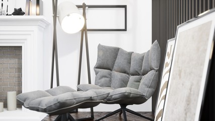 Modern design living room interior with beautiful view . 3D rendering