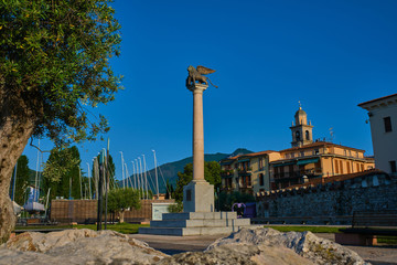 Fototapeta premium City of Salò Lake Garda, Italy. Clear blue sky. Panoramic view of Piazza Decorati al Valor Civile