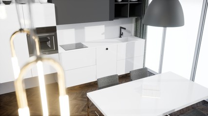 Modern design living room interior with beautiful view . 3D rendering