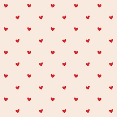 Seamless pattern with red hearts. Romantic creamy peach background for textile, wallpaper, fabric, design. Vector illustration.
