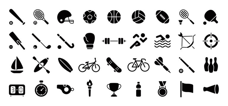 Sports Icon Set (Flat Silhouette Version)