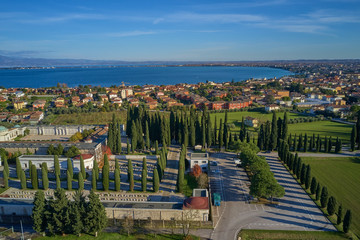 City Desenzano del Garda Lake Garda. Aerial view of Cemetery in Italy.