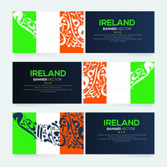 Banner Flag of Ireland ,Contain Random Arabic calligraphy Letters Without specific meaning in English ,Vector illustration