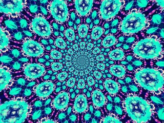 Obraz premium Colorful digital graphic kaleidoscope symmetry mandala style in laser light trial pattern, Tie Dye , spiderweb art abstract background for art projects, banner, business, card, 3D, template