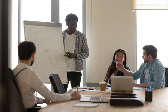 Company employees improving skills gain new knowledge listen coach