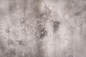 The gray concrete wall surface is painted in white, filled with cracks throughout the image. With an old white color that is fading and peeling off