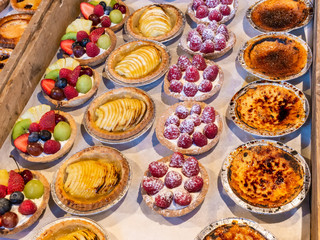 Top view of fresh strawberry fruits tarts on the table