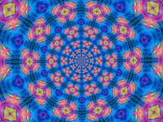 Fototapeta na wymiar Colorful digital graphic kaleidoscope symmetry mandala style in laser light trial pattern, Tie Dye , spiderweb art abstract background for art projects, banner, business, card, 3D, template
