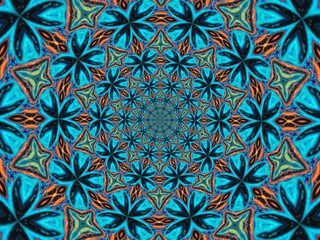 Fototapeta premium Colorful digital graphic kaleidoscope symmetry mandala style in laser light trial pattern, Tie Dye , spiderweb art abstract background for art projects, banner, business, card, 3D, template