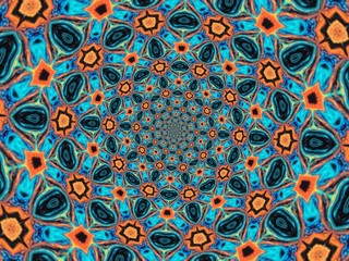 Colorful digital graphic kaleidoscope symmetry mandala style in laser light trial pattern, Tie Dye , spiderweb art abstract background for art projects, banner, business,   card, 3D, template