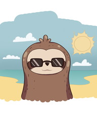 Sloth on the Beach in Sunglasses