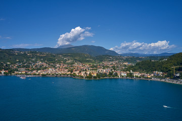 Panoramic view of the resort town of Garda the north of Italy. Aerial photography. Rocca Del Garda.
