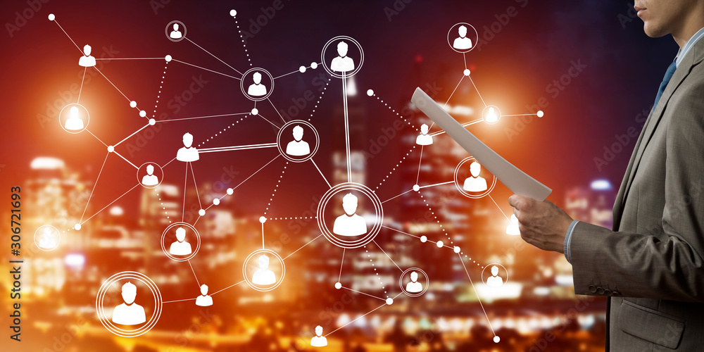 Poster concept of modern business networking that connect and cooperate people