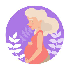 Pregnant woman portrait vector isolated. Young mom