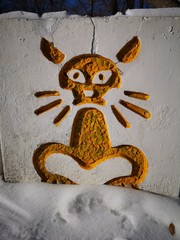 Art of yellow cat in the winter park