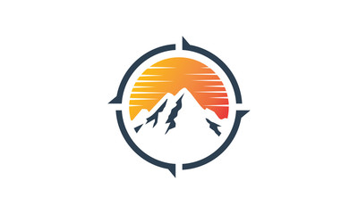 Sun Mountain forest camping logo vector