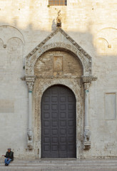 Fototapeta na wymiar West portal of pontifical Basilica di San Nicola (Basilica of Saint Nicholas) in Bar