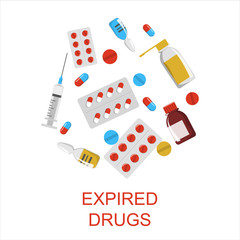 Expired drugs set vector isolated. Separate your garbage