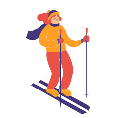Female skier in winter clothes vector isolated. Illustration with girl