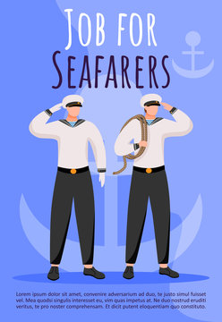 Job For Seafarers Poster Vector Template. Maritime Career. Sailors. Ship Crew Members. Brochure, Cover, Booklet Page Concept Design With Flat Illustrations. Advertising Flyer, Leaflet, Banner Layout