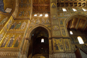 Fototapeta na wymiar Mosaics in interior of Monreale Cathedral