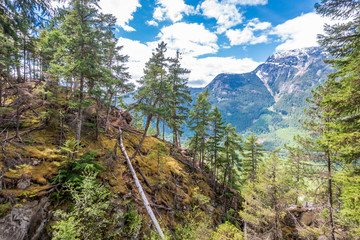 View at Trail in Park in Vancouver, Canada. Mountain and rock background.