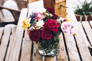 bouquet of multi colored roses