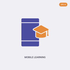 2 color mobile learning concept vector icon. isolated two color mobile learning vector sign symbol designed with blue and orange colors can be use for web, mobile and logo. eps 10.