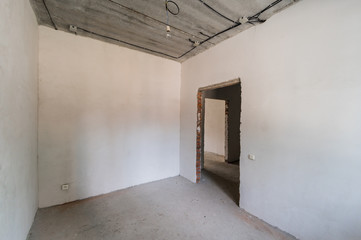 Russia, Moscow- July 23, 2019: interior room apartment. rough repair for self-finishing. interior decoration, bare walls of the room, stage of construction