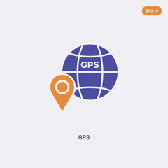 2 color Gps concept vector icon. isolated two color Gps vector sign symbol designed with blue and orange colors can be use for web, mobile and logo. eps 10.