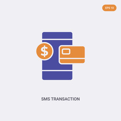 2 color sms transaction concept vector icon. isolated two color sms transaction vector sign symbol designed with blue and orange colors can be use for web, mobile and logo. eps 10.