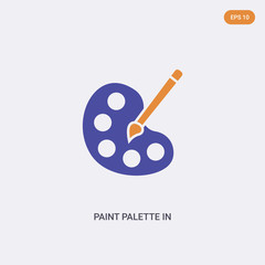 2 color paint palette in glyph concept vector icon. isolated two color paint palette in glyph vector sign symbol designed with blue and orange colors can be use for web, mobile and logo. eps 10.